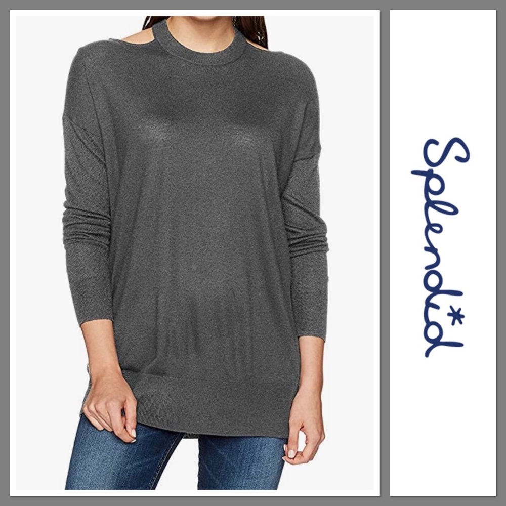Splendid Cut Out Cold Shoulder LS Sweater